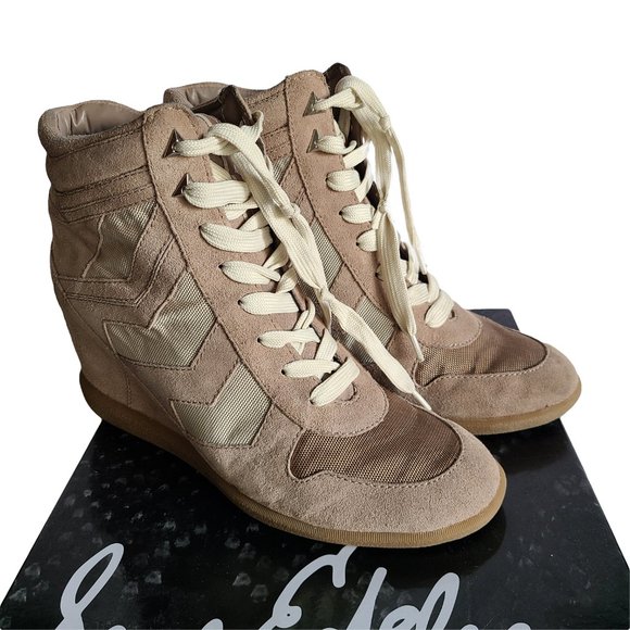 SAM EDELMAN Chateau Grey Suede Wedge Fashion Sneaker 8.5M - Picture 4 of 7